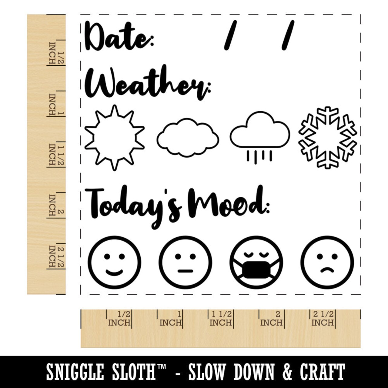 Date Fill-In with Weather Mood Tracker Daily Calendar Square Rubber Stamp for Stamping Crafting